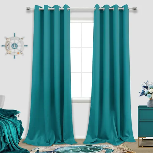 Vista 193 de KOUFALL Cortinas de Baño Aqua para Ventana, Juego de 2 Paneles Decoración Costera Cortinas Cortas Opacas para Ventana Pequeña de Cocina Puerta