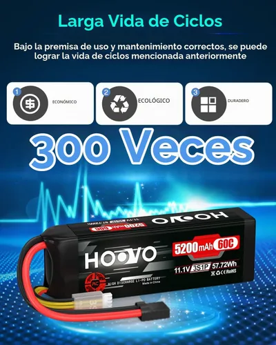 Vista 6 de HOOVO Batería LiPo de 11.1V 3S 5200mAh 60C con enchufe Tr 2Packs