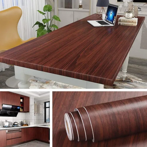 Vista 12 de Livelynine Papel tapiz de madera para despegar y pegar, papel de contacto de grano de madera impermeable para encimeras, escritorio, cocina Nuez