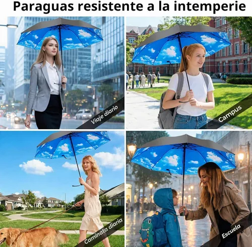 Vista 4 de LLanxiry Paraguas compacto del viaje, paraguas automático a prueba de (Nubes altas)