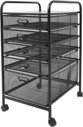 Vista 6 de Carro de archivos rodante de 5 cajones, gabinete de archivos debajo del escritorio con ruedas, organizador de cartas de papel, carrito de malla