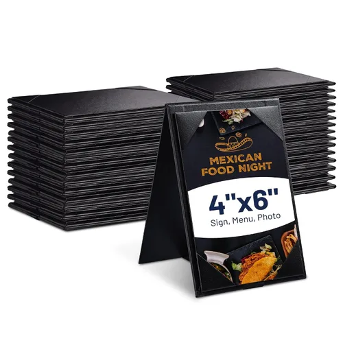 Vista 19 de WeChef Paquete de 20 Portamenús de Mesa Tipo Carpa de 4"x6" Soportes de Menú de 2 Lados Exhibidor de Letrero Tipo Marco A Cubierta de Menú de Cuero