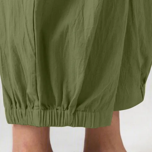Vista 5 de Zontroldy Pantalones capri de lino para mujer, cintura alta, pierna ancha, pantalones capri de yoga, pantalones cortos con bolsillos
