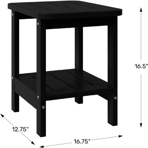 Vista 2 de WestinTrends Aruba - Mesa auxiliar cuadrada para patio de 2 niveles HDPE para exteriores, color negro