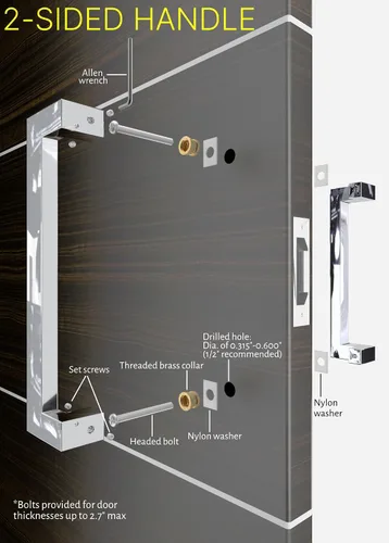 Vista 3 de Manijas de puerta de acero inoxidable modernas de 12 pulgadas espalda con espalda, acabado cromado pulido, manija de puerta externa interna