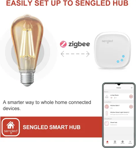 Vista 4 de Sengled Zigbee - Bombillas inteligentes Edison, requiere concentrador inteligente, funciona con SmartThings y Echo con hub integrado, control de voz