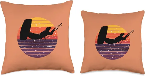 Vista 3 de Kitesurf Gifts and Surf Lover Tees by taiche Kiter Action Freestyle Artístico Negro Vector Retro Sunset Throw Pillow, 16 x 16 pulgadas, multicolor