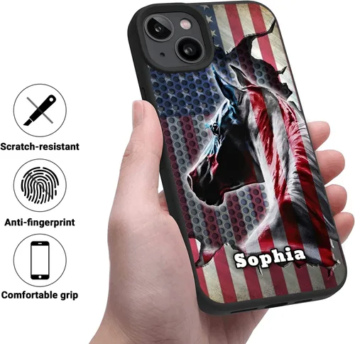 Vista 4 de Funda personalizada para teléfono con diseño de bandera estadounidense para mascotas