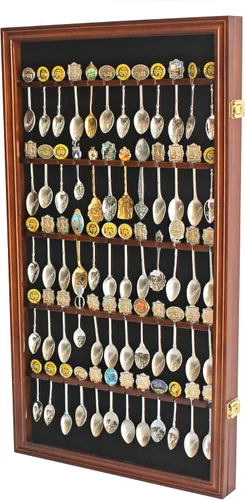 Vista 6 de Soporte de pared para 60 cucharas de té, soporte de pared, protección UV, con cerradura (acabado de nogal)