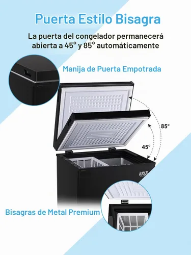 Vista 7 de Congelador de pecho de 3.5 pies cúbicos Mini congelador compacto con puerta abierta superior, color negro 7 Gears Temperature Control, Removable