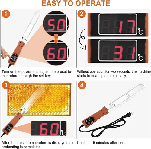Vista 5 de Electric Honey Cutter - Stainless Steel Decapping Knife with 50-180℃ Temperature Control for Beekeeping, Wax Extractor Tool for Efficient Honey