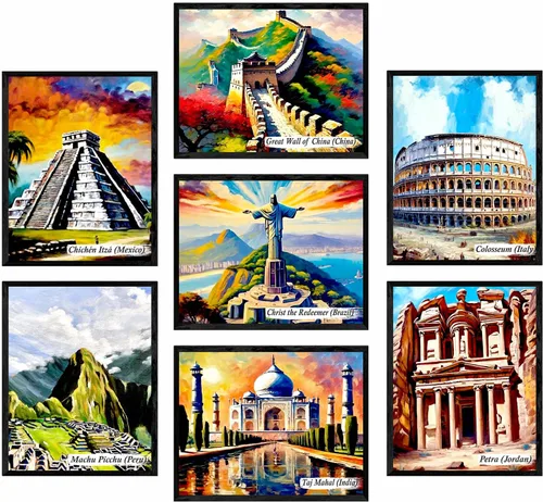 Vista 9 de Decoración de pared de las Siete Maravillas del Mundo, juego de 7 famosos carteles de ciudad de viaje, impresiones de 8 x 10 pulgadas, sin marco