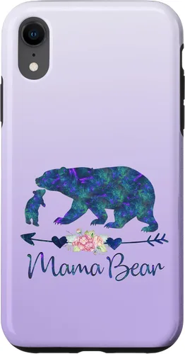 Vista 25 de Teal Blue Purple Floral Mama Bear and One Cub Silver Purple Case for iPhone 17