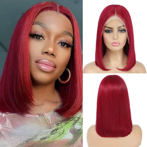 Vista 16 de Peluca de cabello humano lacio marrón con reflejos de 13 x 4, peluca frontal de encaje transparente #4, peluca corta Bob para mujeres negras