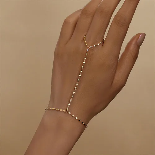 Vista 4 de Long tiantian Hand Chain Bracelet Gold Bracelets for Women Link Chain Bracelets Trendy Finger Ring Slave Bracelet Jewelry Gifts