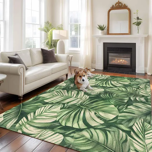 Vista 2 de 6x9 Area Rugs for Living Room, Tropical Leaves Non-Slip Area Rugs for Living Room Bedroom Entryway, Watercolor Retro Country Summer Leaf Washable