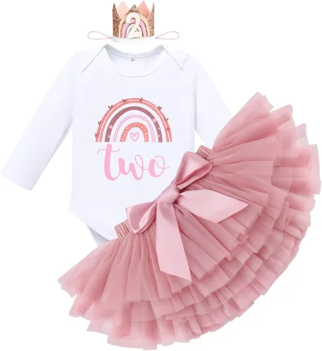 Vista 2 de IBTOM CASTLE Rainbow Boho Cake Smash Outfit First Birthday Baby Girl Bohemian Romper+Tutu Skirt+Crown One Dress sesión de fotos