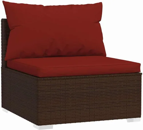 Vista 3 de 3 Seat Patio Sofa with Cushions Brown Poly Rattan Brown and Cinnamon Red