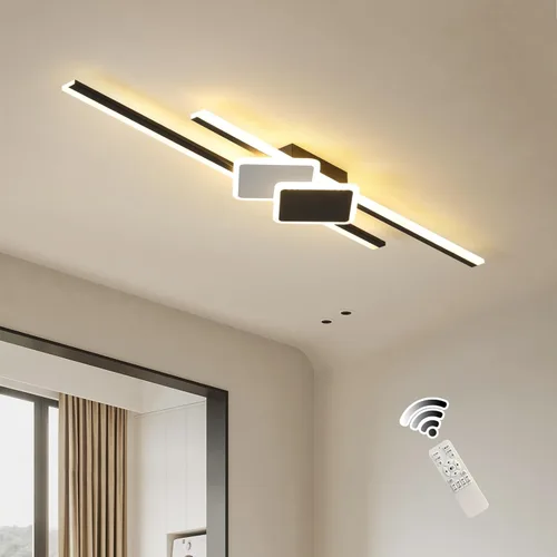 Vista 17 de Qcyuui Luces LED de Techo Regulables 46.4'' Accesorios de Iluminación para Cocina de Techo Negro Empotrado con Control Remoto Luz de Techo Lineal