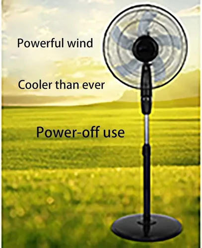 Vista 3 de Ventilador solar con control remoto y panel solar, ventilador solar de pie de 16 pulgadas, 4 velocidades para viajar/acampar, negro, negro