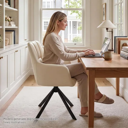 Vista 8 de EALSON Cómoda silla de escritorio de cuero, moderna silla de trabajo para computadora, sin ruedas, silla giratoria con brazo de respaldo medio