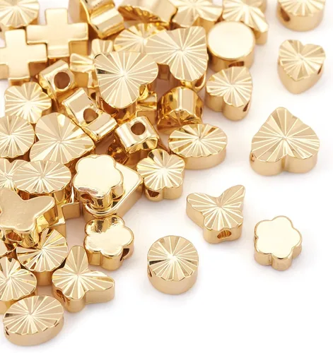 Vista 19 de Craftdady 50 cuentas redondas planas chapadas en oro de 18 quilates de latón galvanizado de 0.394 pulgadas para hacer joyas agujero: 0.059 pulgadas