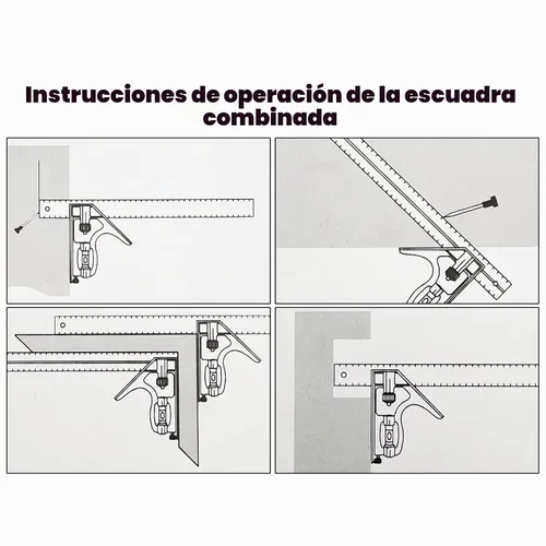 Vista 5 de Cuadrado de combinación de 12 pulgadas, marcado de 45 a 90 grados, herramientas de medición de carpintería para carpintería, juego cuadrado
