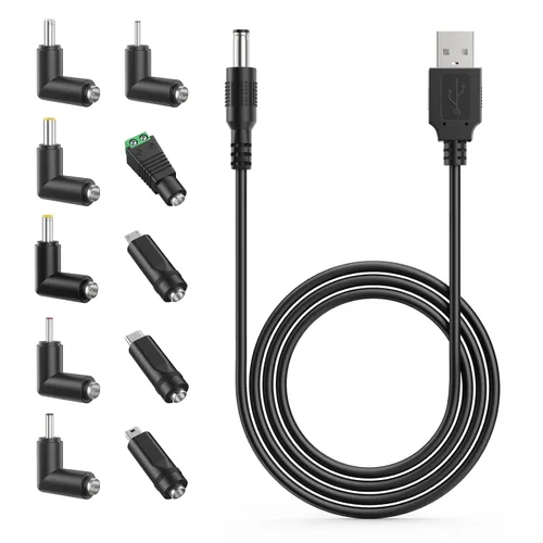 Vista 8 de MEROM Cable de alimentación universal de 5 V CC, cable de carga USB a CC de 5,5x2,1 mm con 8 puntas de conector