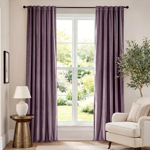 Vista 153 de Lazzzy Cortinas opacas de terciopelo beige de 84 pulgadas de largo con aislamiento térmico para oscurecer la habitación, cortinas forradas de lujo