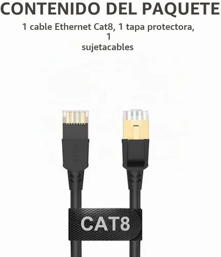 Vista 6 de Cable Ethernet Cat8, cable de conexión de red profesional 40Gbps 2000Mhz S/FTP LAN, cable de Internet de alta velocidad con conector RJ45 chapado