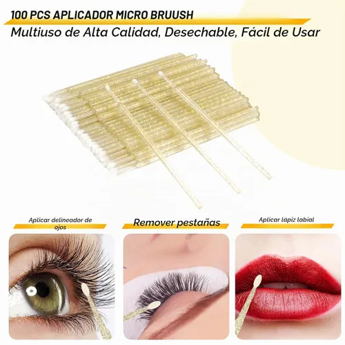Vista 3 de 200 juegos de kits de pestañas postizas, hisopos de micro algodón desechables, y se combinan con cepillos de pestañas postizas, cepillos de labios