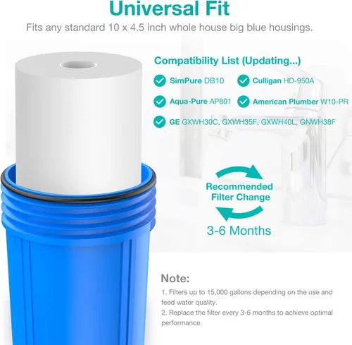 Vista 5 de SimPure Carcasa de filtro de agua para toda la casa (2 juegos) y filtro de agua de sedimentos de 5 micrones de 10 x 4.5 pulgadas (paquete de 4)