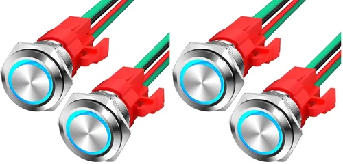 Vista 8 de Interruptor de Botón Pulsador con Bloqueo de 12V 20A Resistente CC 12 Voltios Impermeable Interruptor Redondo 16MM Metal Anillo LED Azul Iluminado