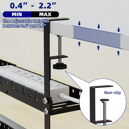 Vista 6 de Bandeja extensible de 31 pulgadas para organizar cables debajo del escritorio, bandeja de gestión de cables de metal debajo del escritorio
