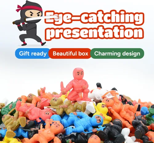 Vista 3 de Set de regalo de figuras de acción de ninja mini, 36 piezas de suministros de fiesta y adornos para tartas de cumpleaños