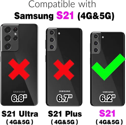 Vista 2 de Funda para teléfono Samsung Galaxy S21 5G de 6.2 pulgadas, funda tipo cartera con protector de pantalla de vidrio templado y correa cruzada