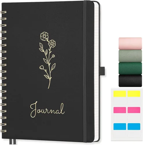 Vista 26 de EMSHOI Cuaderno de espiral con puntos, tapa dura de cuero, papel grueso de 3.53 oz/m², cuaderno de cuadrícula de puntos de 0.197 in para diario