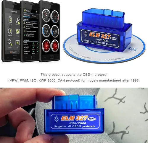 Vista 5 de Sun Walker ELM327 OBDII - Escáner de diagnóstico automático para automóvil, interfaz ELM327 profesional detector de fallas Bluetooth, mini lector