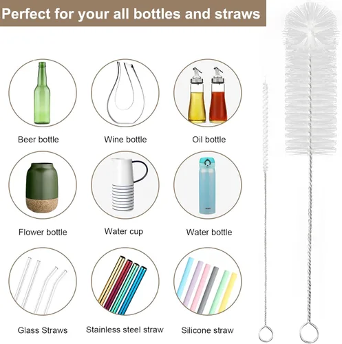 Vista 8 de Yolaist 8 limpiadores de botellas y pajitas, cepillo largo de nailon profundo con asas flexibles de acero inoxidable flexible para botellas