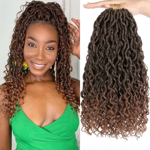 Vista 12 de Goddess Locs - 8 paquetes de cabello de ganchillo Goddess Locs de 10 pulgadas, pelo corto de imitación de ganchillo con rizos pre-enrollados