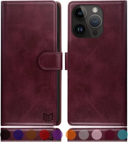 Vista 20 de SUANPOT Funda protectora tipo cartera con función atril para iPhone 15 de 6.1 pulgadas, con soporte para tarjetas de crédito RFID, funda de piel