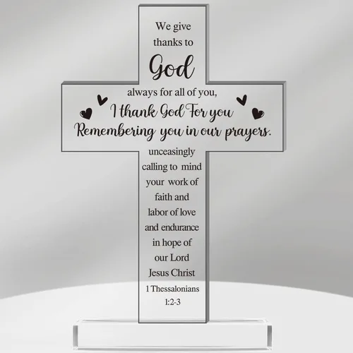 Vista 23 de Regalos Cristianos de Acrílico Chunful para Mujer y Hombre Cruz de Jesús Religiosa y Decorativa con Versículos de la Biblia y Oraciones Cruz