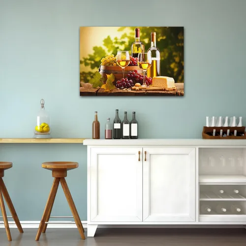 Vista 5 de CXHOSTENT Lienzo decorativo para pared de vino tinto, uvas frescas, frutas y copas de vino, pintura de paisaje campestre para comedor