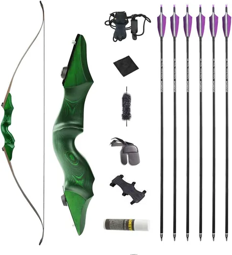 Vista 16 de Juego de arco recurvo y flecha original de 60 pulgadas Black Hunter Takedown de 20 a 60 libras, arco largo de madera tradicional RH&LH para caza