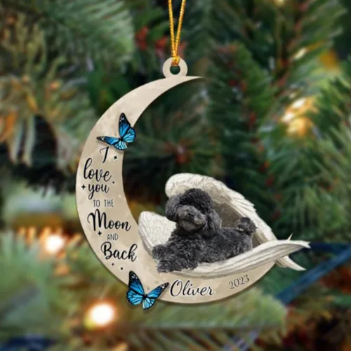 Vista 34 de Adorno colgante personalizado de ángel durmiendo en la luna, perro sabueso afgano, nombre personalizado, acrílico impreso en 2D plano – cumpleaños