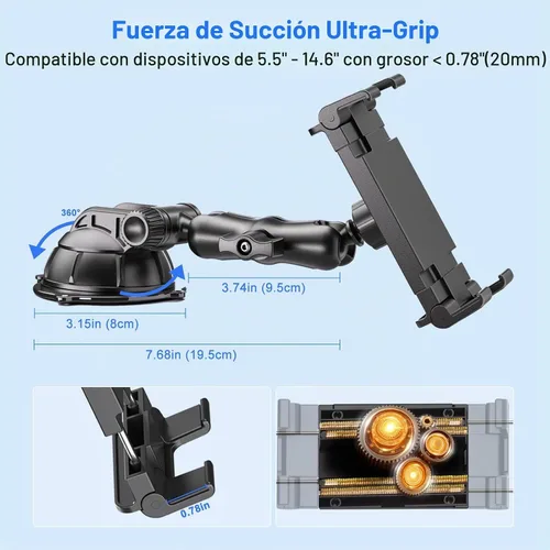 Vista 6 de PLDHPRO Soporte universal para tablet para salpicadero y parabrisas de automóvil, soporte universal para iPad con ventosa para teléfonos y tabletas