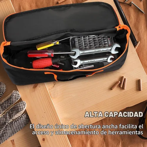 Vista 5 de Paquete de 3 bolsas de herramientas con cremallera, bolsa de herramientas Oxford impermeable de boca ancha, organizador de herramientas de múltiples
