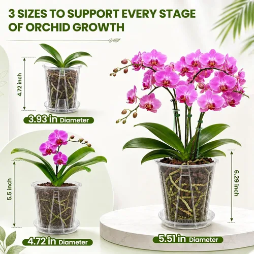 Vista 8 de Paquete de 12 macetas de plástico transparente para orquídeas con 4 pulgadas + 5 pulgadas + 6 pulgadas