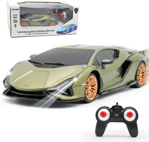 Vista 10 de QUN XING Auto a control remoto 1:24 con licencia oficial de 2.4GHZ Rc Cars Lambo Sport Racing Toy Car para niños de 4 a 7 años, regalo de Azul