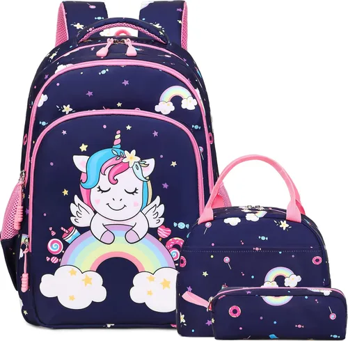 Vista 70 de Juego de mochila para niñas con diseño de unicornio, mochila escolar para niños, mochila para libros para niñas, set 3 en 1, regreso a clases